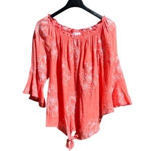 AB Studio Coral Fusion Studio Plus Size 2X Off-The-Shoulder Bell Sleeve Top